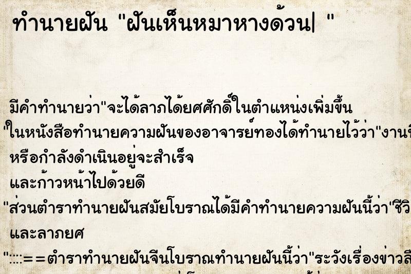ทำนายฝัน ฝันเห็นหมาหางด้วน| 